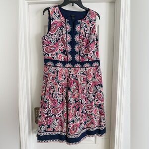 Talbots Navy Pink and Cream Paisley Sleeveless Dress